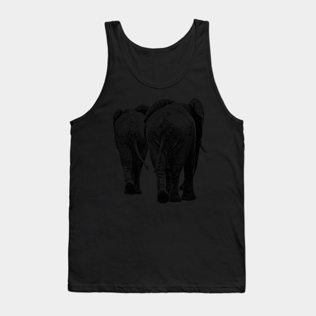 Elephant Pair Full Figure Rear View in Black and White Tank Top by scotch